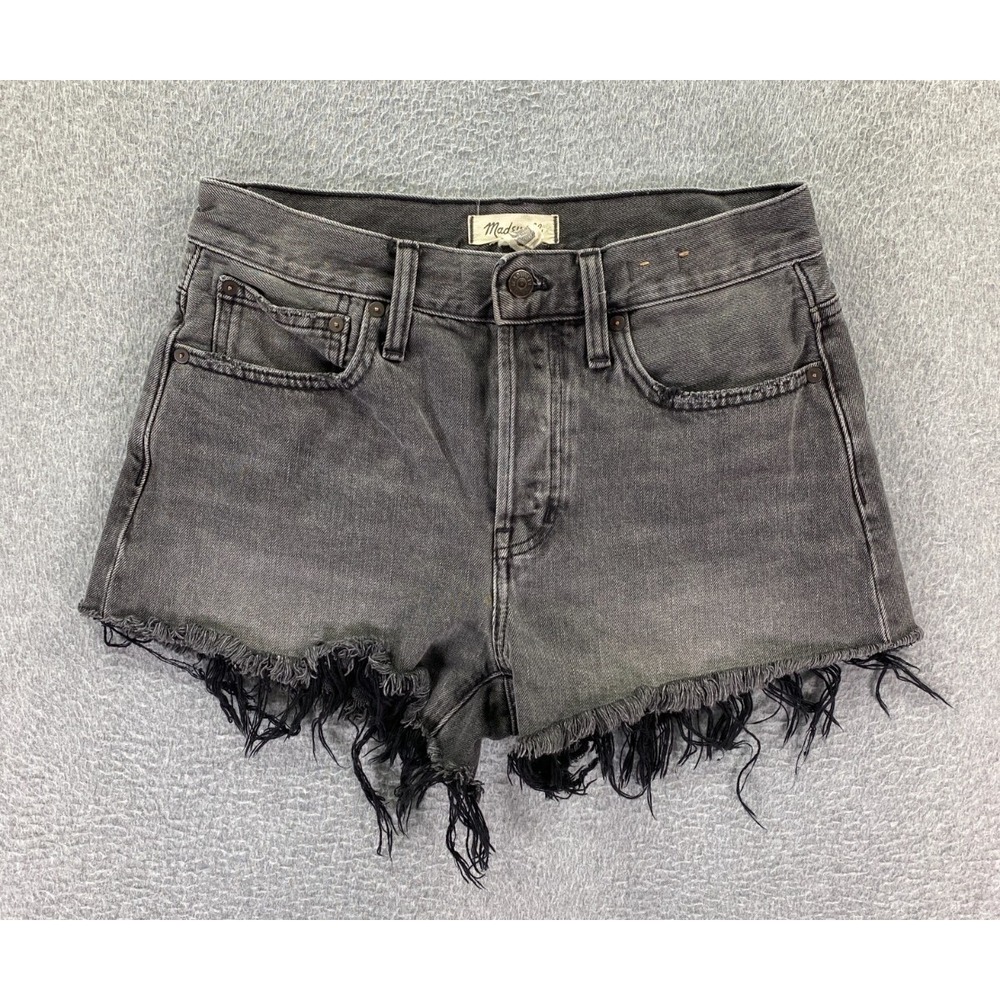 Madewell Denim Short Womens 26 High Rise Cut Off Washed Black Charcoalβ Grunge